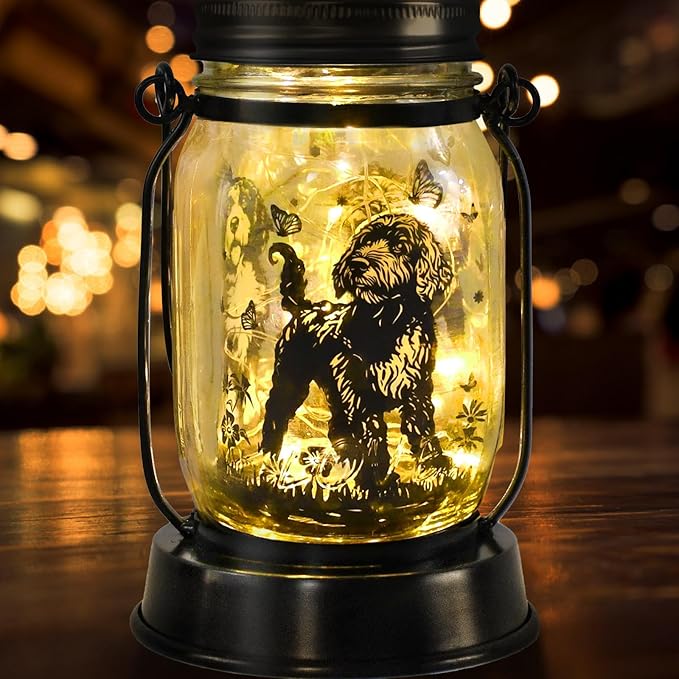 Portuguese Water Dog Gifts for Women/Men Portuguese Water Dog Solar Lanterns Mom Birthday Pet Lovers Lantern Pet Loss Memorial Lights Solar Garden Decoration for Yard, Patio,Backyard,Porch Lights
