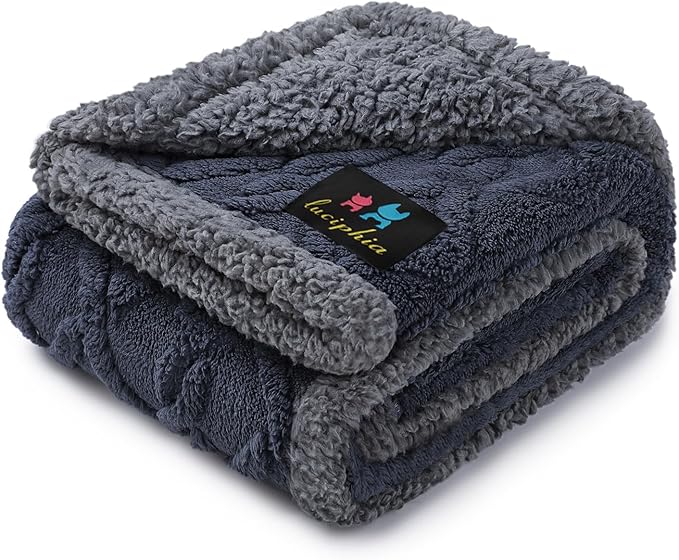 Luciphia Waterproof Pet Blanket, Liquid Pee Proof Dog Blankets for Sofa Bed Couch, Reversible Sherpa Fleece Furniture Protector Cover for Small Medium Large Dogs Cats,Dark Grey Medium（57" x 40"）