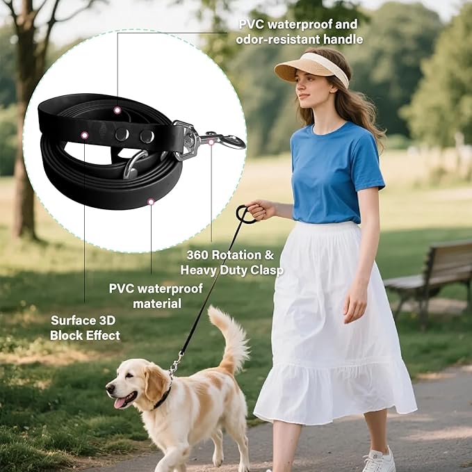 4.2FT Dog Collar and Leash Set, PVC Waterproof Adjustable Odor Proof Pet Collars Leashes, Easy to Clean, Surface 3D Cube Effect, Dog Leash for Small Dogs, Black