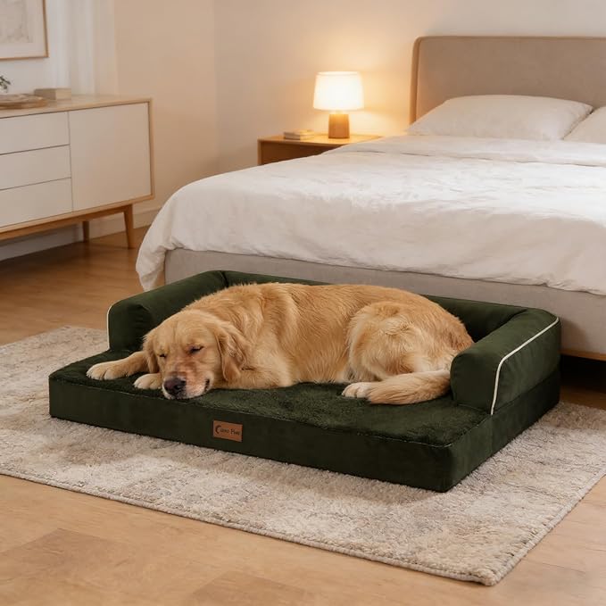 Orthopedic XXL Dog Beds, Waterproof Egg Crate Foam Big Pet Bed for All Breed Sized Dogs 53x42Inch, Washable Extra Large Dog Couch Bed with Removable Cover and Non-Slip Bottom, Olive Green
