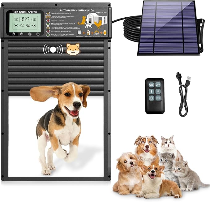 Smart Automatic Pet Door | Radar, Timer & Light Sensor Modes | Durable Aluminum, Weatherproof, Solar & USB Rechargeable | 24/7 Operation for Small Dogs & Cats (Black)
