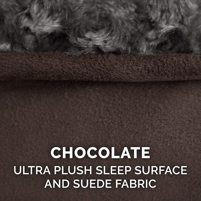 Furhaven Replacement Dog Bed Cover Ultra Plush Faux Fur & Suede Contour Luxe Lounger, Machine Washable - Chocolate, Jumbo Plus (XX-Large)