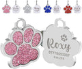 EDSG Cat Dog Tags Personalized for Pets, Dog Name Tags Cat Name ID Tag, Engraved Dog Tags Dog ID Tags Small Glitter Bling ID Tag Paw Print for Cat Pet Dog Puppy(Pink,Design 4)