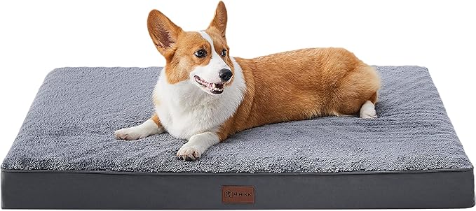 MIHIKK Waterproof Dog Beds for Small Dogs Orthopedic Dog Beds for Crate with Removable Washable Cover Egg-Crate Foam Pet Pad Mat with Anti-Slip Bottom, 23x17 Inch, Grey