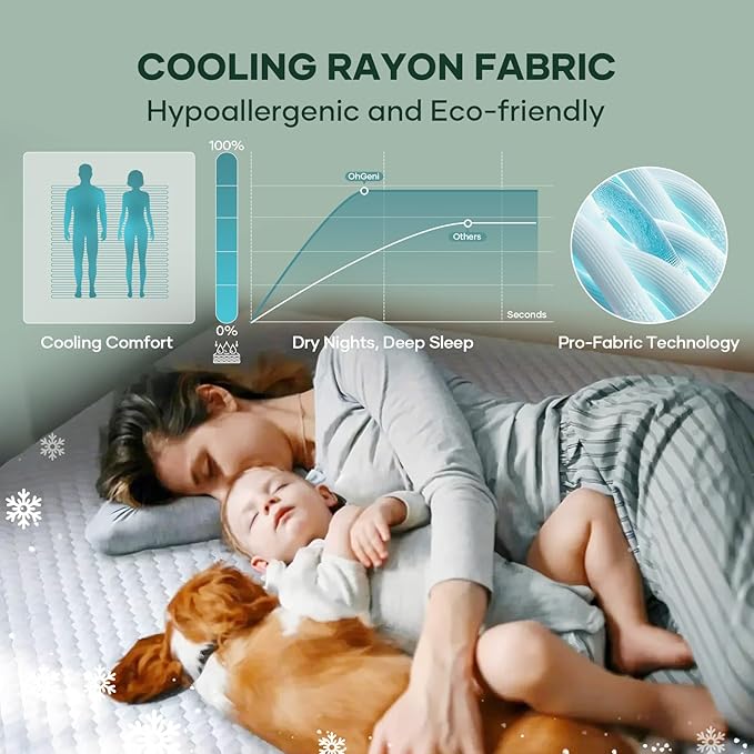 OhGeni 100% Waterproof Mattress Protector,Twin XL Size Mattress Soft Pad,Pet Hair & Bedwetting Resistant,Cooling Fitted Sheets,Washable Bed Cover,Non-Slip Deep Pocket,Noiseless for College Dorm Rooms