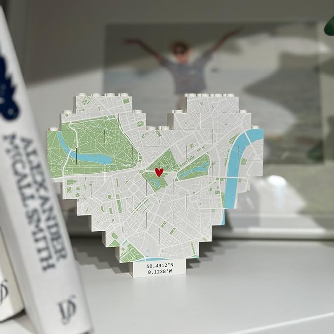 NAZENTI Personalised Map Print Heart Building Block, Engaged, Wedding Present, Anniversary, Romantic, Valentine Keepsake gifts for Couple Family Besties, New Home Jigsaw, Romantic Home Decor for Him