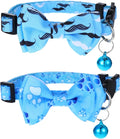 2 Pack Kitten Collar with Bell Breakaway Cat Collars with Removable Bow Tie Safety Buckle Kitten Collars 7.8-12 Inch Adjustable Pet Collar for Boy Cats (Blue)
