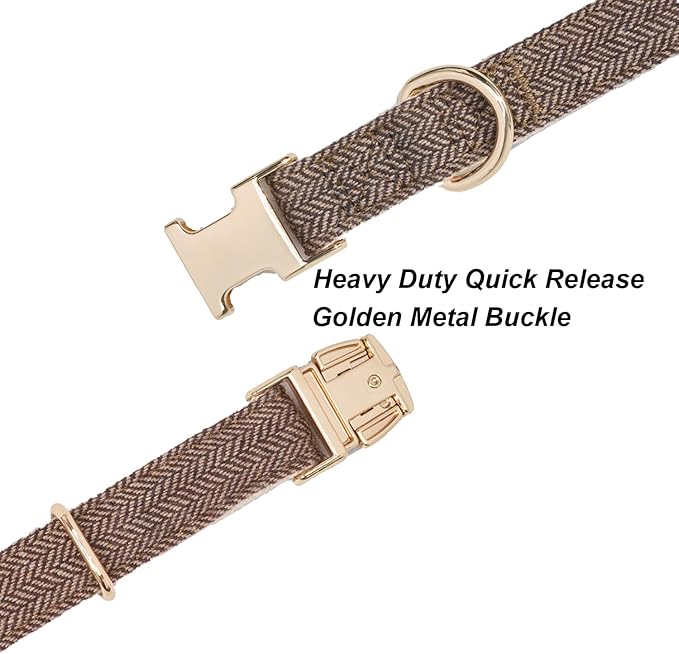 Soft Cotton Hemp Dog Collar with Metal Buckle Adjustable Tweed Dog Collars for Small Medium Large Dogs(Coffee,Large)