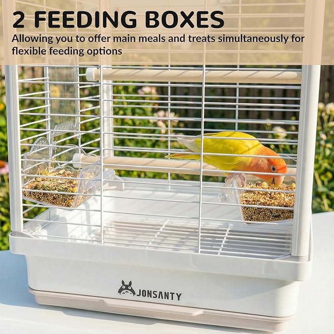 14.6" Portable Travel Bird Cage, Parrot Cage, Ample Room for Tail Movement, with Food Box, Perch, Water Bottle, for Vet Visit, Short Trip, Parakeet, Cockatiel, Budgie, Small Medium Birds