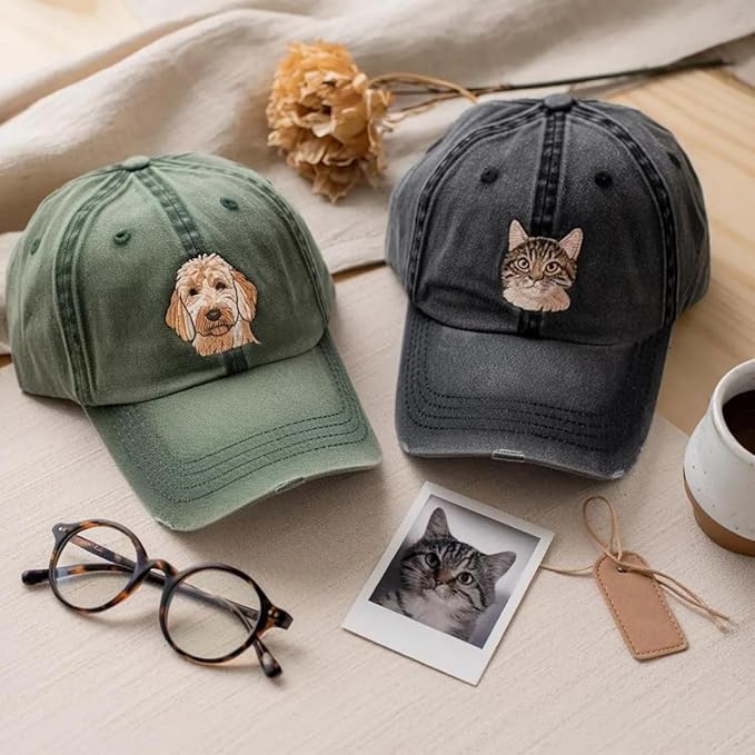 Custom Pet Embroidered Hat with Portrait, Personalized Dog Baseball Cap for Cat and Dog Lovers, Birthday Gift, Custom Embroidered Baseball Cap Cat Dad Hat Pet Loss Gift