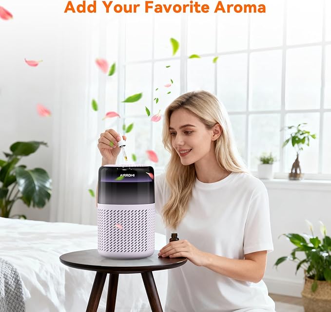 AIRROMI HEPA Air Purifier for Bedroom&Home,Pet Air Purifier for Home Pets,Removes Pet Odor,Cat Litter Smell,Dust,Smoke&Allergies,Quiet Room Air Purifier with Scents,360°Air Cleaner,A2005 Purple