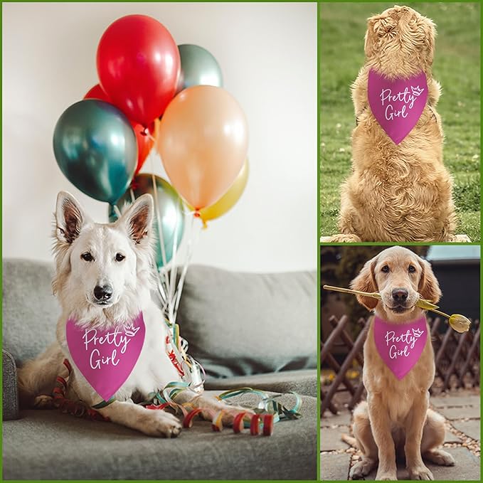 Pretty Girl Dog Bandana Funny Birthday Dog Bandana for Large Medium Small Cats Dogs Pink Puppy Girls Photo Prop Pet Scarf Accessories Christmas Puppy Girl Gifts