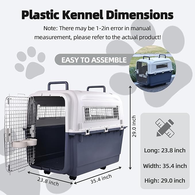 Elevon Plastic Kennels, Plastic Dog Crate, Airline Approved Pet Carrier for Dogs and Cats Longer Traveling, XLarge