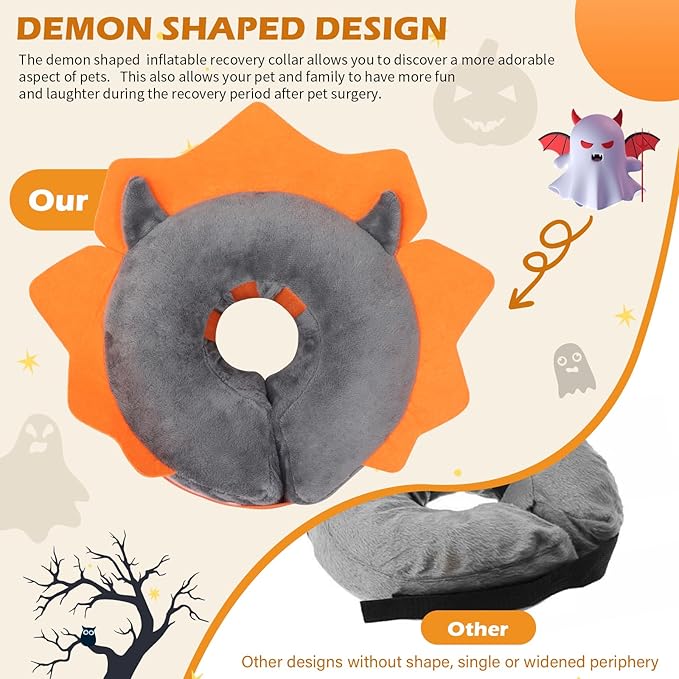 IEUUMLER Inflatable Recovery Dog Collar, Protective Donut Cone, Adjustable Soft Collar for Dog and Cat After Surgery Prevent from Biting & Scratching EU002 - Grey Demon L+