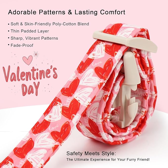 Valentines Dog Collar for Medium Dogs - Cute Pink Girl Dog Collar, Doodle Heart Pattern, Adjustable Valentine Dog Collars with Red Heart Charm M