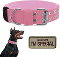 Tactical Dog Collar Military Adjustable Dog Collars Soft Nylon Training Collar with Patch Heavy Duty Metal Buckle Collars for Medium Large Dogs (Light Pink, M)