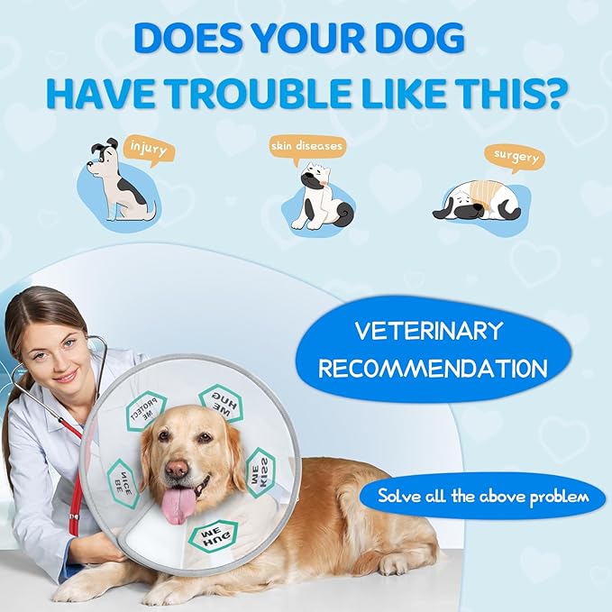 Supet Dog Cone Collar After Surgery to Stop Licking: Adjustable Recovery Elizabeth Collar Alternative for Large Medium Small Dogs, Plastic Pet Head Neck Cone (XL)