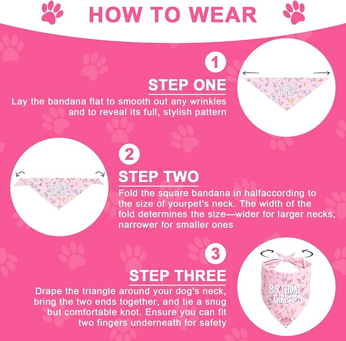 Dog Birthday Party Decorations, Adjustable Dog Bandana Set with Hat, Numbers, Banner for Pet Party Supplies Festive Accessories Large Medium Small Pet Puppy Dogs, Pink