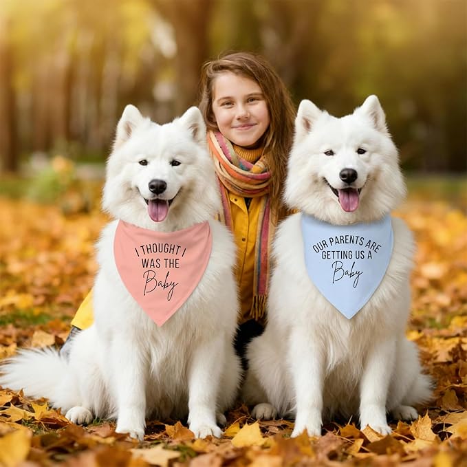 2 Pack Dog Bandanas for Pregnancy Announcement, Cute Adjustable Pet Bandana Scarf for Small Medium Large Dogs, Gender Reveal Puppy Accessories, Soft Breathable Fabric for Puppy Cats(Blue&Pink)