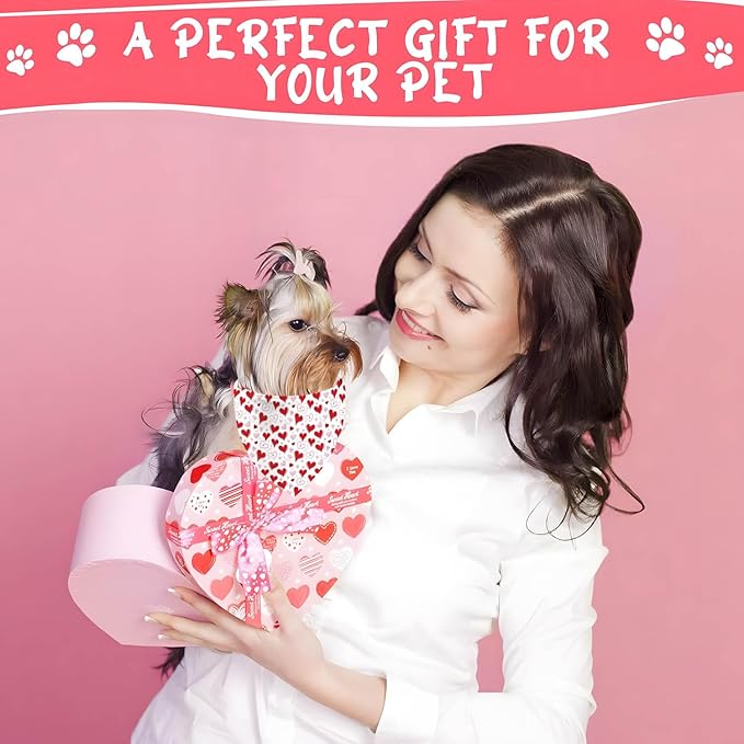 Heart Dog Bandana, 2 Pack Adjustable Holiday Party Birthday Pets Heart Bandana Triangle Bibs Cat Scarf Set