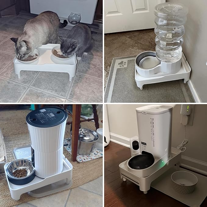YOUEON Raised Pet Feeder Stand for Cats and Dogs Neck Health, Adjustable Height Elevated Shelf Suitable for 90% Automatic Pet Feeder & Water Dispenser, with Drawer to Stock Pet Snacks, Canned Food