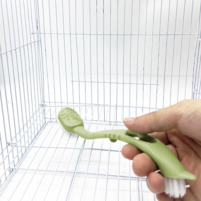 Bird Cage Cleaning Brush,Two Brush Heads,Long-Handled Tool for Cleaning Parrot Cages, Kennels, and Perches,Removes Poop and Keeps Bird Cages Fresh,Essential Bird Cage Accessory
