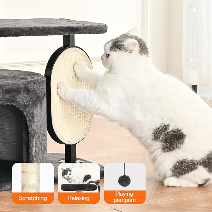 Amazon Basics Cat Tree Tower, Solid Steel Frame with Removable Scratching Pad, Gray, 32 Inches