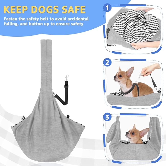 SlowTon Dog Carrier Sling - Thick Padded Shoulder Strap Adjustable Dog Carriers for Small Dogs, Puppy Carrier Purse for Pet Cat with Front Zipper Pocket Safety Belt Machine Washable (Light Gray, M)