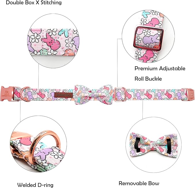 Lionheart glory Dog Bow Collar Easter Day Dog Collar for Medium Dogs,Rabbits Dog Collars with Bowtie Colorful Dog Collar Spring Collars Pet Collar Bows