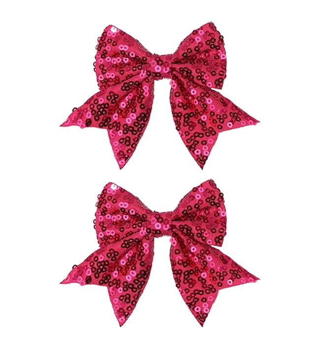 3-inch Sequined Bow Hair Clips For Baby Girls, Toddler, Kids and Young Women Birthday Party Wedding Christmas Occasions Pet Accessories Set of 2 (Fuchsia)