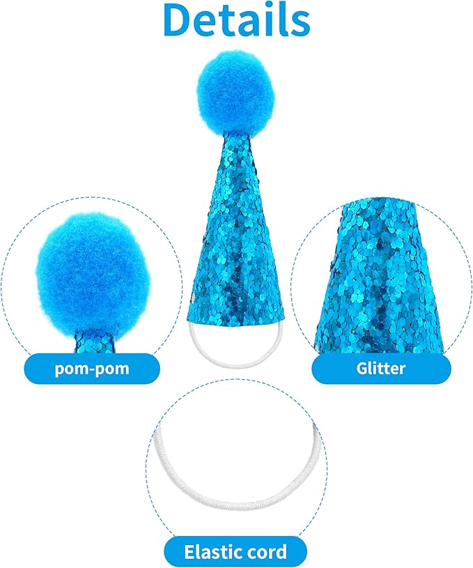 PET SHOW 10 Pack Mini Party Hats for Animal Figures with Plush Pom Adjustable Tiny Hat for Dinosaurs Desk Goose Hamster Hedgehog Guinea Pig Chicken Small Pet Birthday Accessories