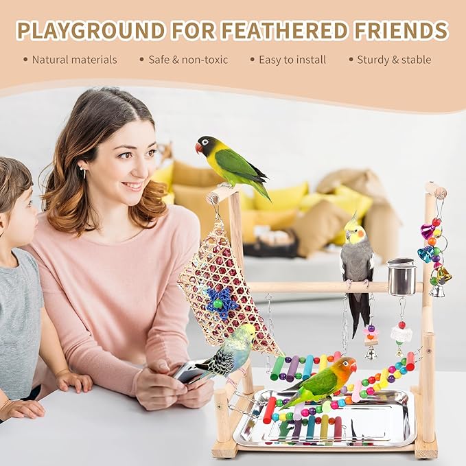 Bird Playground, Playstand for Parrot Cage Accessories (A Ladder with chew Toy)