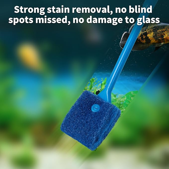SLSON Aquarium Algae Scraper Double Sided Sponge Brush Cleaner Long Handle Fish Tank Scrubber for Glass Aquariums and Home Kitchen,15.4 inches (4)