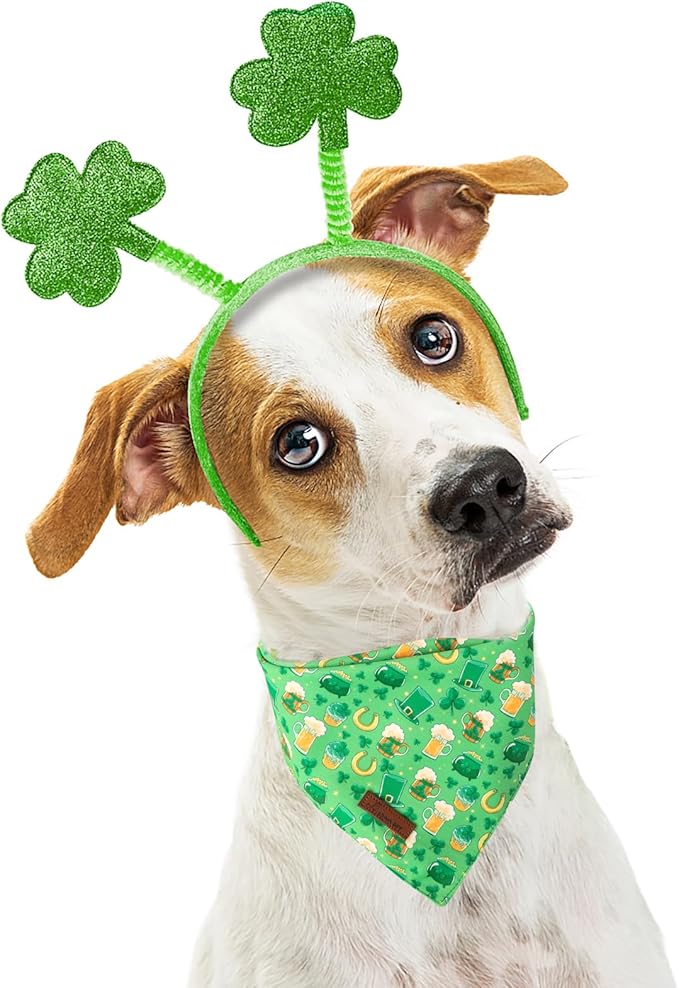ARING PET St Patrick's Dog Bandana 2 Pack-Cute Green Clovers Dog Bandanas, Reversible Shamrock Dogs Triangle Bibs Trefoil Pet Scarf for Dogs and Cats