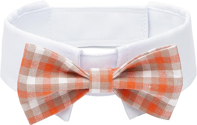 Segarty Dog Bow Tie, Adjustable Orange Plaid Bowtie Collar for Neck Girth 10.2-12.6in, Medium Dog Tie Tuxedo Comfortable Cotton Boy Pets Grooming Accessories for Formal Wedding Holiday Birthday Party