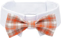 Segarty Dog Bow Tie, Adjustable Orange Plaid Bowtie Collar for Neck Girth 10.2-12.6in, Medium Dog Tie Tuxedo Comfortable Cotton Boy Pets Grooming Accessories for Formal Wedding Holiday Birthday Party