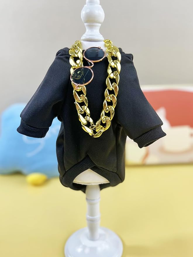 QWINEE 3Pcs Dog Hoodie Cat Apparel Dog Custume Set with Necklace and Sunglasses Pet Clothes for Puppy Small Medium Dogs Cats Multicolor S
