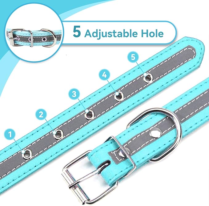 PETCARE Reflective Dog Collar with Cute Paw Rivet Studded Funny Soft PU Leather Adjustable Puppy Dog Collars for Small Medium Large Dogs Cats (Blue,Large)