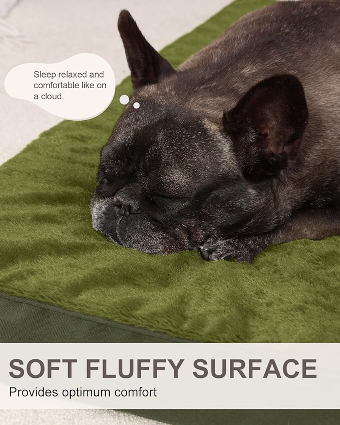 KSIIA Orthopedic Dog Bed Crate Waterproof Pet Mats for Medium Dogs Deluxe Plush Washable Pet Bed with Egg Crate Foam & Removable Cover, 29 x 18 Inch, Green