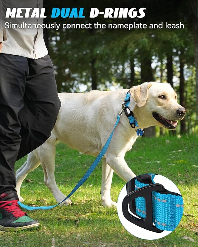 Joytale Airtag Dog Collar, Waterproof Dual D-Rings, Reflective Pet Collar with AirTag Holder, Soft Padded Adjustable for Medium Dogs, SkyBlue, M