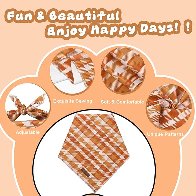 Fall Dog Bandana – Autumn Plaid Triangle Scarf for Small Medium Large Dogs, Soft Cotton Pet Bib for Halloween Thanksgiving, Adjustable Dog Kerchief for Daily Wear