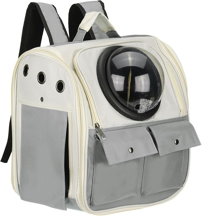 Pet Backpack Carrier, Portable and Ventilated, Oxford Cloth, Dogs Cats and Small Animals Travel Bag 13.39", (Gray, 1 Pcs), Intended for Hiking/Camping/Traveling