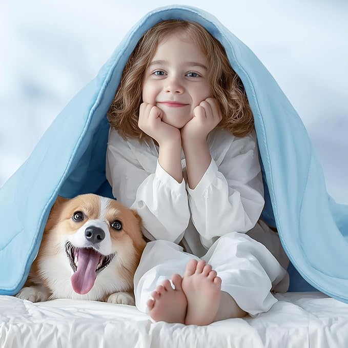 Luciphia Premium Cooling Dog Blanket for Small Medium Dogs Q-max>0.4 Washable Self-Cooling Cat Pet Mat Puppy Breathble Calming Throw for Beds Couches (Blue,60x80 inches)