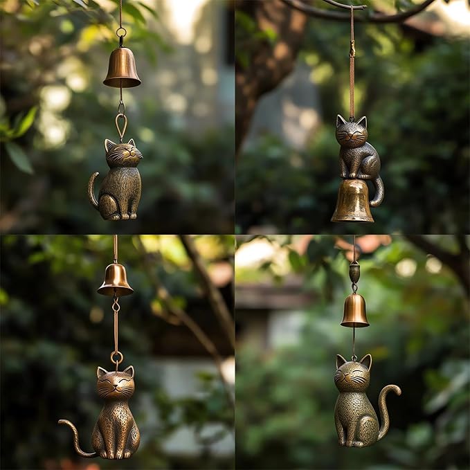 Cat Wind Chime 2025 New Unique Cat Garden Decor Outdoor Cat Statue Themed Gifts Wind Chimes for Cat Lovers Women Hanging Memorial Ornaments Windchimes Bell Outside Yard Home Porch Decorations (E1)