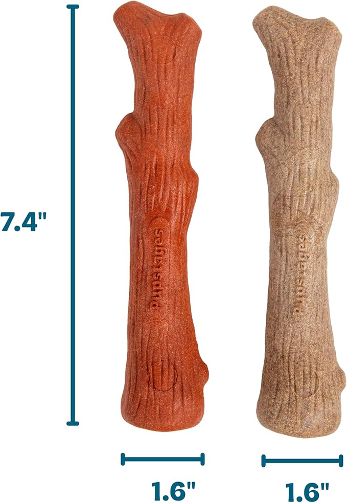 Outward Hound Pupstages Dogwood Mesquite Dog Chew Toy – Real-Wood Blend, Moderate Chewers, Medium, 7.5", 2-Pack (Natural & Mesquite Flavors)
