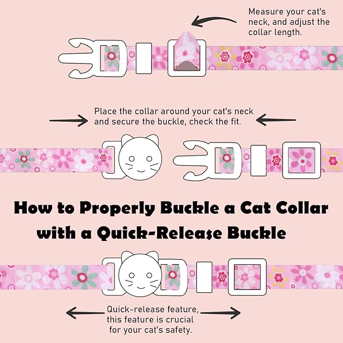 2 Pack Cotton Breakaway Cat Collars Set with Bell and Flower Pendant, Cute Floral Fruit Patterned, Adjustable 7.5-11Inch, Include A Mouse Toy Gift (Flower+Geometry)