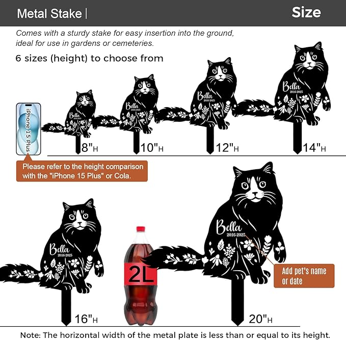 Custom Cat Grave Markers Outdoor - Personalized Cat Metal Memorial Plaque with Stake for Cemetery, Garden or Yard Decor - Waterproof Tombstone, Pet Loss Sympathy Gifts