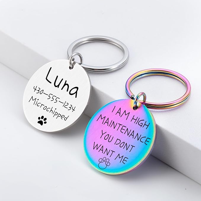Funny Personalized Dog Tag, Customized Dog Collar with Name Tags Plate, I am High Maintenance You Don't Want Me,Cute Pet Tag Keychain for Dogs Cats Owner, Pet Name Tag Double Sided Engraved