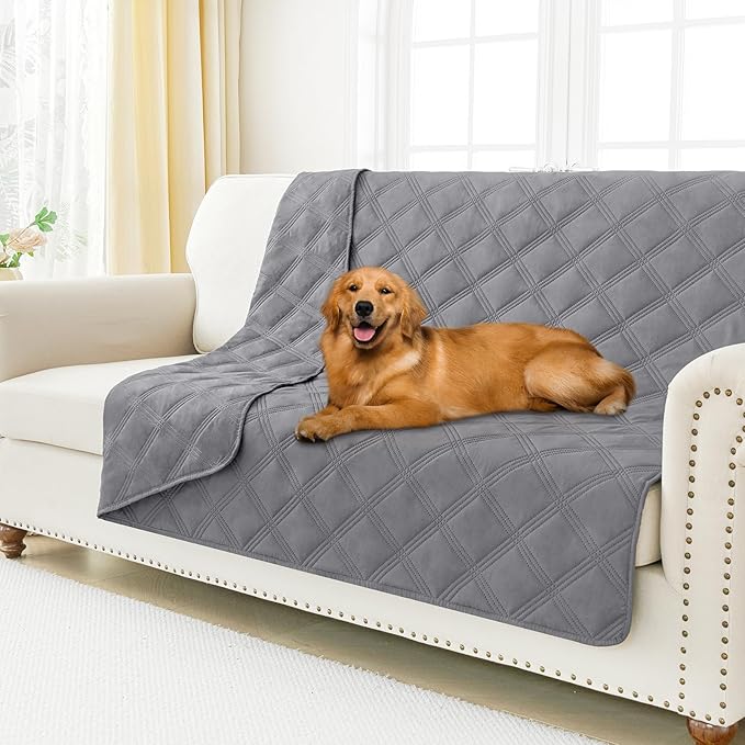 Smiry Waterproof Dog Bed Cover Blanket 52x82, Soft Reversible Pet Blanket, Washable Leakproof Cats Dogs Couch Cover for Sofa, Couch, Furniture, Grey/Grey