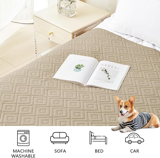 hyha Waterproof Dog Blanket, Soft Pet Bed Blankets, Waterproof Sofa Couch Cover for Dogs Washable, Reversible Pet Couch Covers for Sofa Furniture (68x82 Inch, Taupe/Beige)